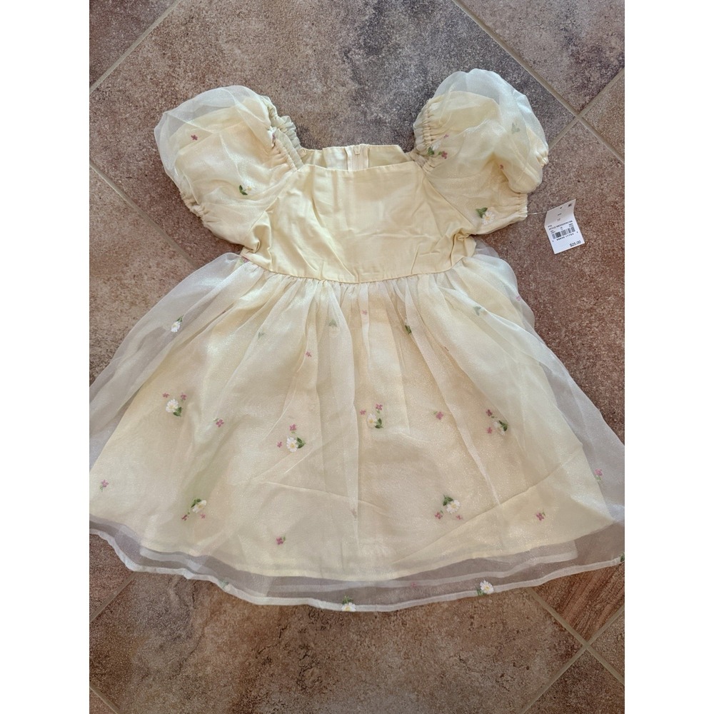 Toddler Girls' Audrey Camille Yellow Belle Sleeve Floral Dress Size 5T NWT
